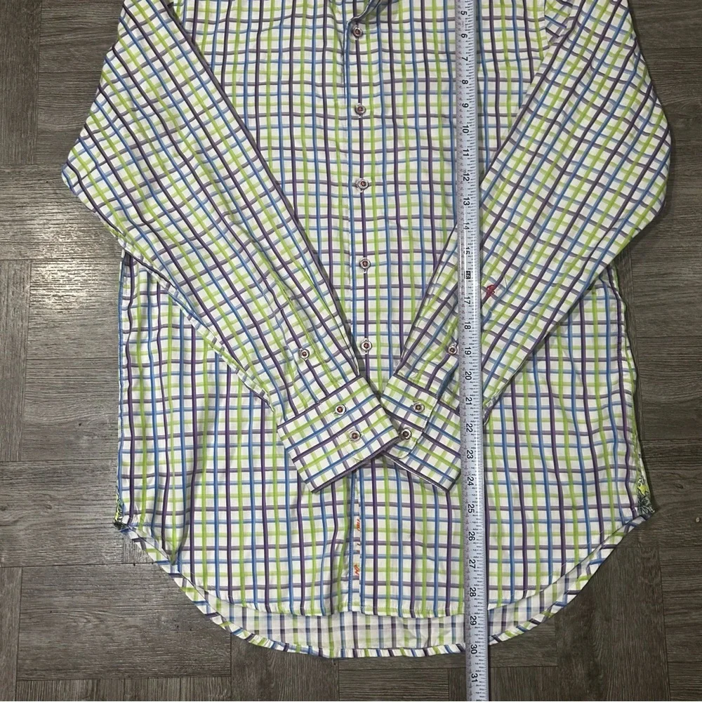 Mens Robert Graham Purple/Green/Blue Plaid Long Sleeve Dress Shirt Size Small - Picture 5 of 11